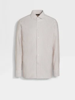 White and Dark Purple Macro-striped Silk Cotton and Cashmere Shirt