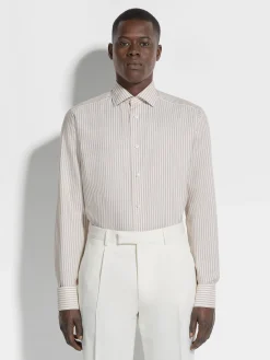 White and Dark Purple Macro-striped Silk Cotton and Cashmere Shirt