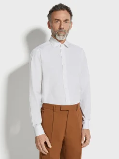 White and Khaki Striped Centoventimila Cotton Shirt