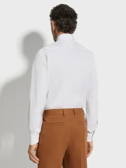 White and Khaki Striped Centoventimila Cotton Shirt