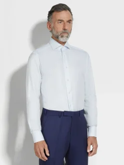 White and Light Blue Micro-structured Striped Centoventimila Cotton Shirt