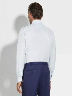 White and Light Blue Micro-structured Striped Centoventimila Cotton Shirt