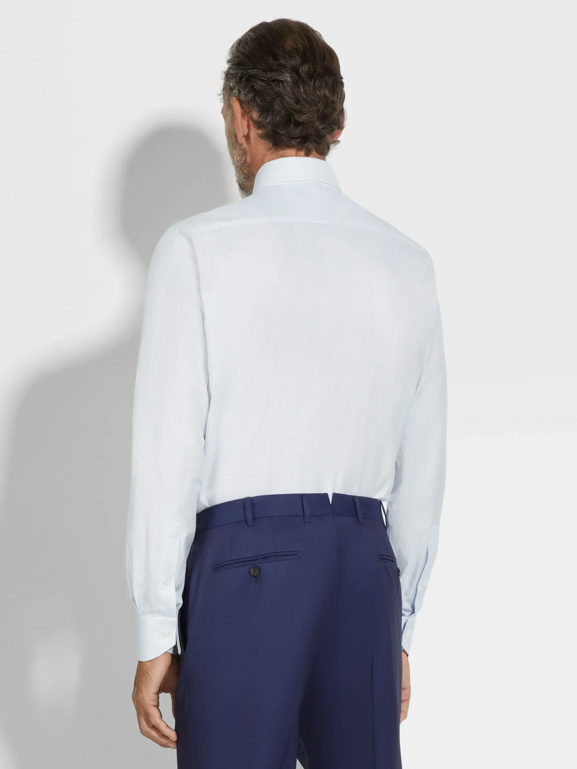 White and Light Blue Micro-structured Striped Centoventimila Cotton Shirt
