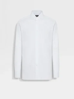 White and Light Blue Striped Centoventimila Cotton Shirt