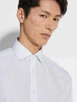 White and Light Blue Striped Centoventimila Cotton Shirt