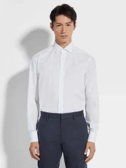 White and Light Blue Striped Centoventimila Cotton Shirt