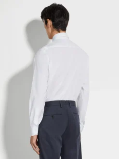 White and Light Blue Striped Centoventimila Cotton Shirt