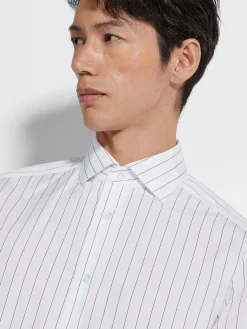 White and Navy Blue Macro-striped Centoventimila Cotton Shirt