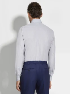 White and Navy Blue Micro-checked Centoventimila Cotton Shirt