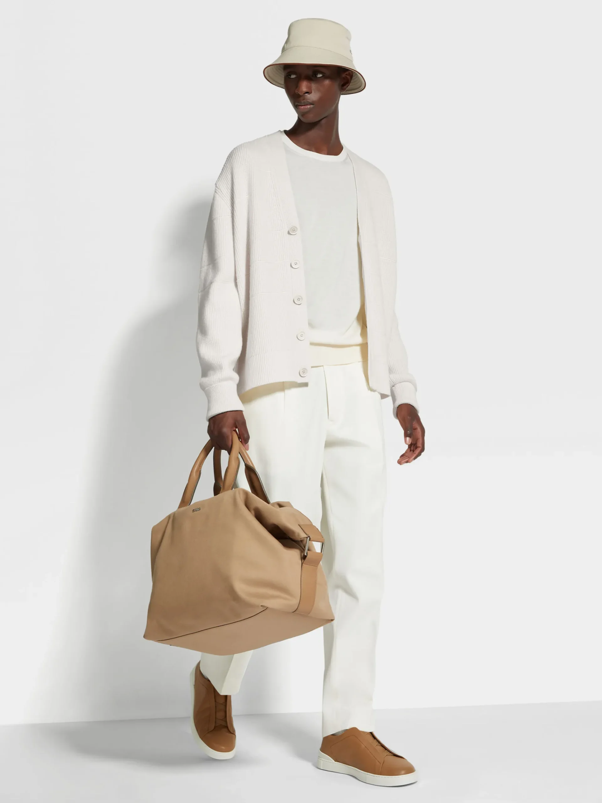 White Cotton and Wool Pants