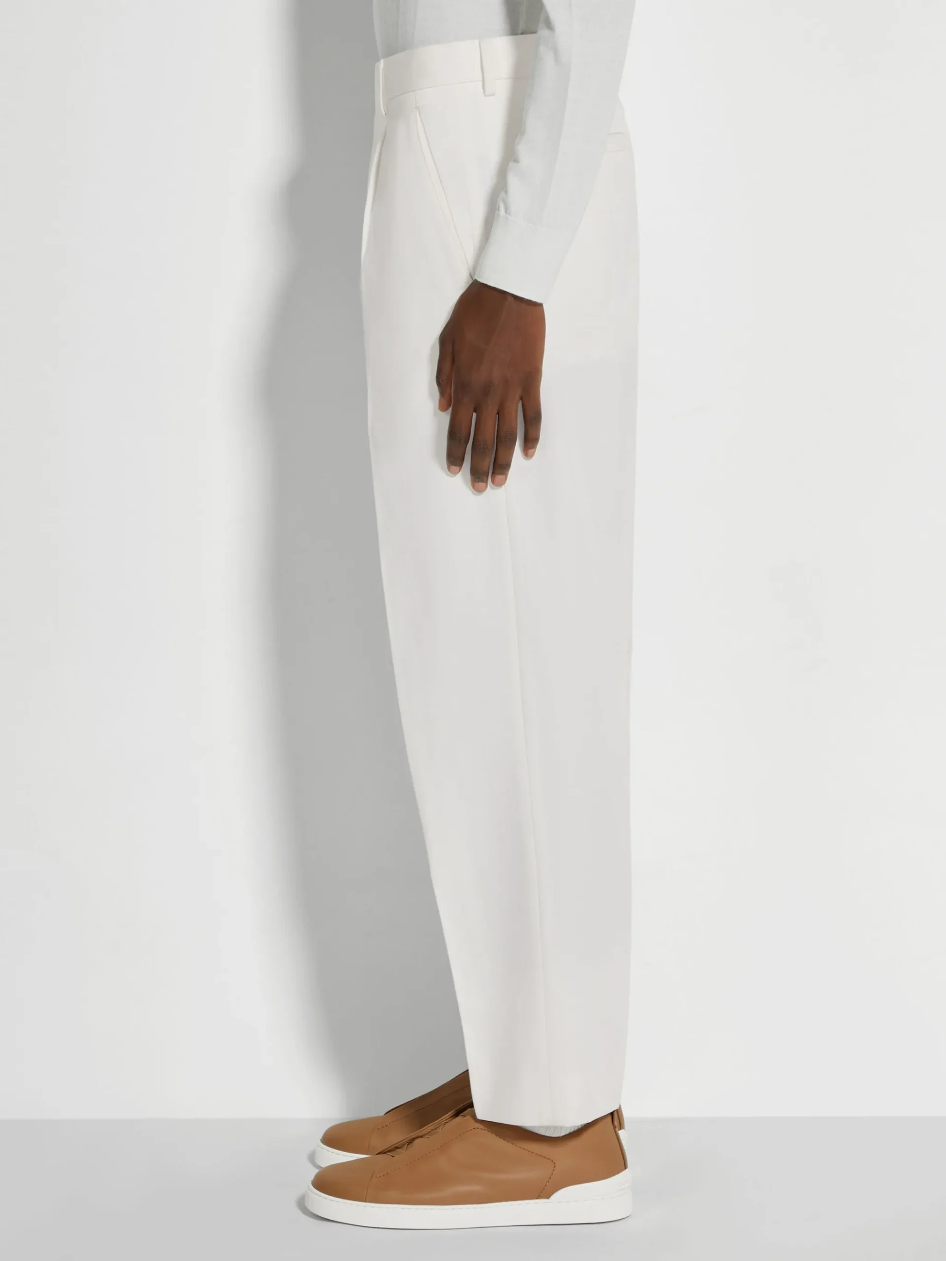 White Cotton and Wool Pants