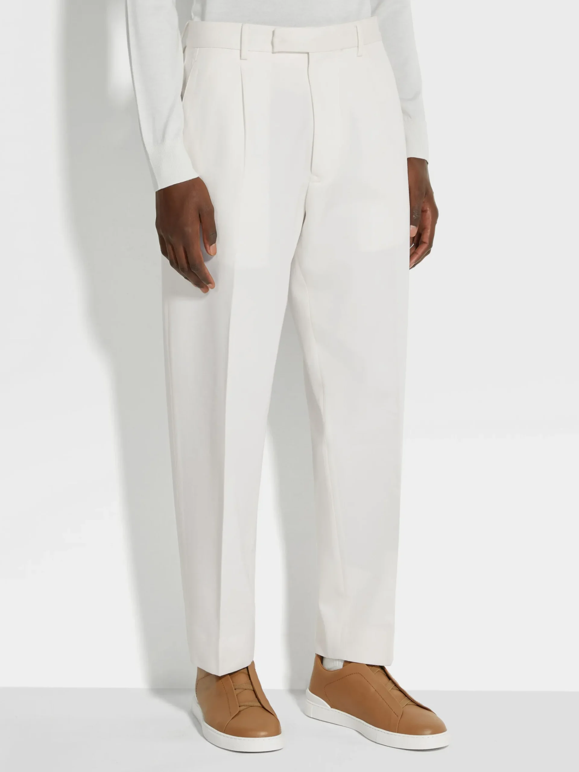 White Cotton and Wool Pants