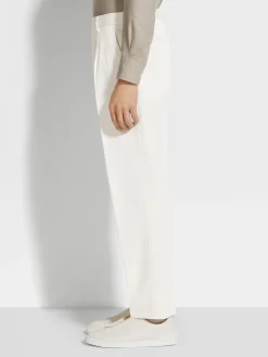 White Cotton and Wool Pants