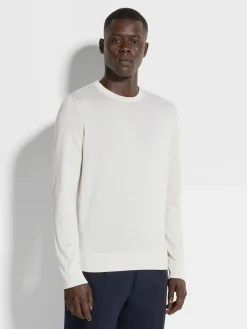 White Mélange Cashseta Crewneck