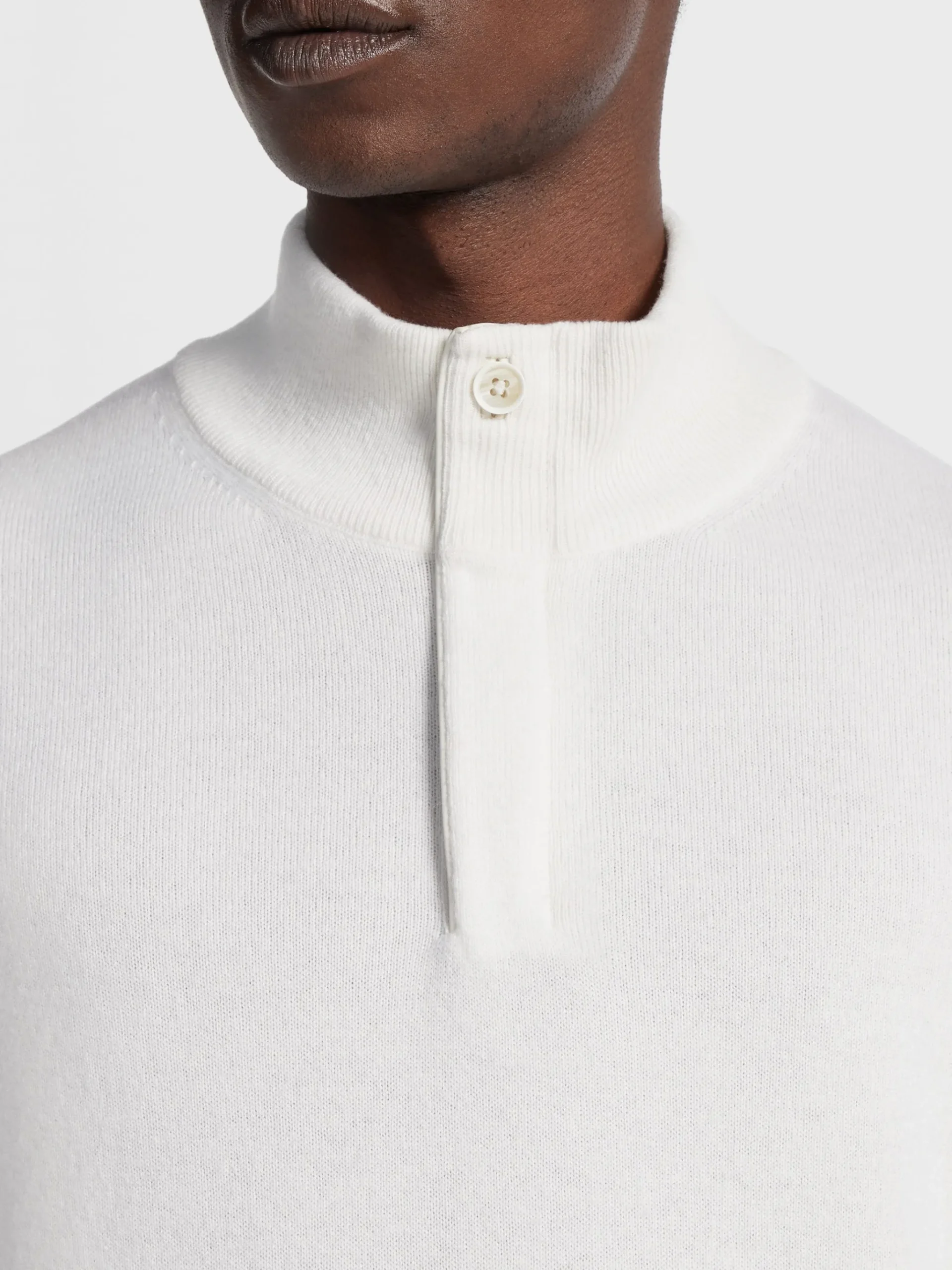 White Mélange Oasi Cashmere Zip Mock Neck Sweater
