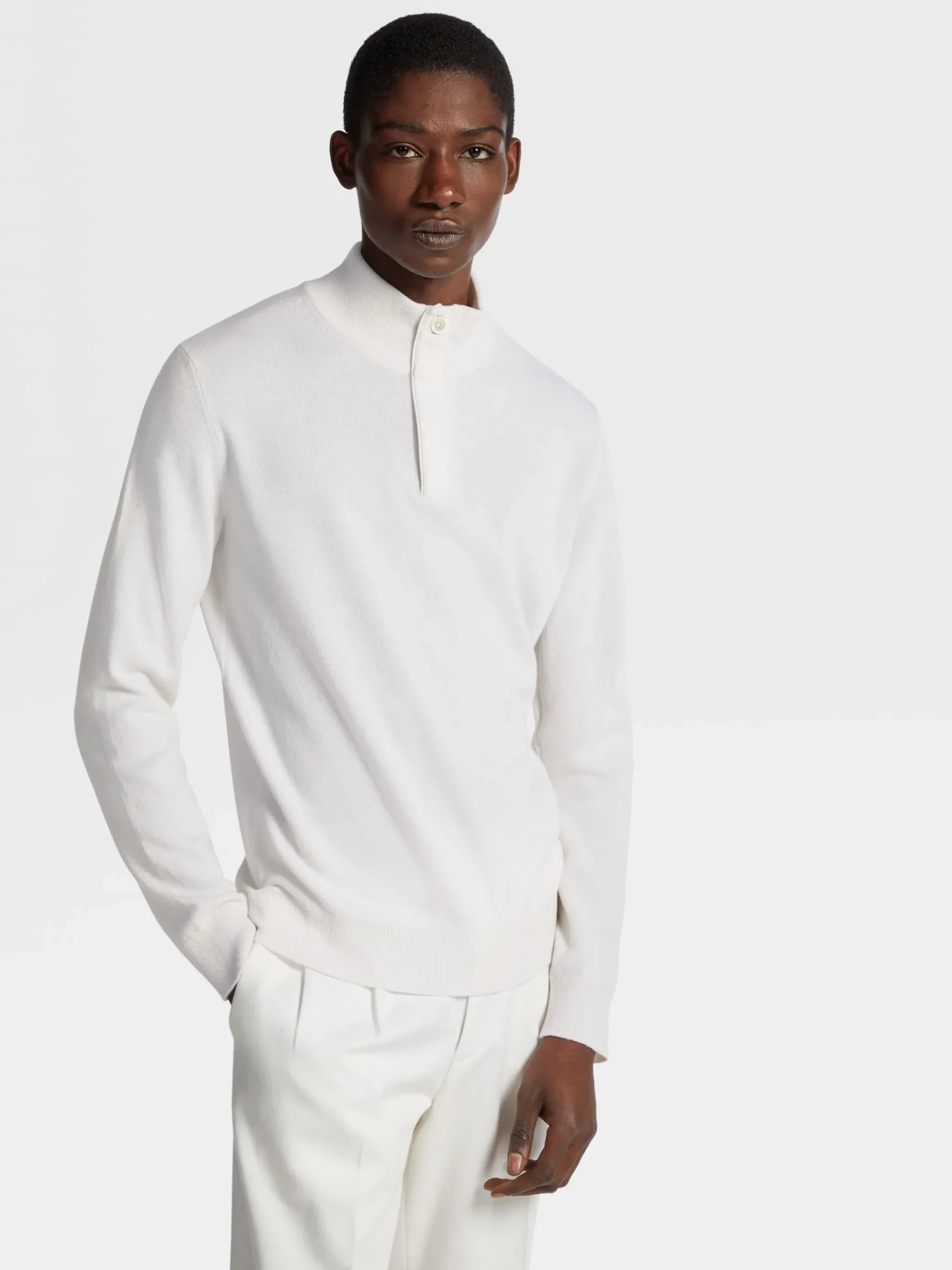 White Mélange Oasi Cashmere Zip Mock Neck Sweater