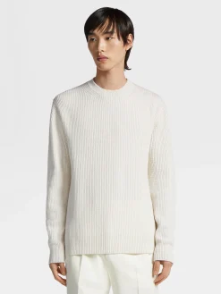 White Mélange Oasi Cashmere Crewneck