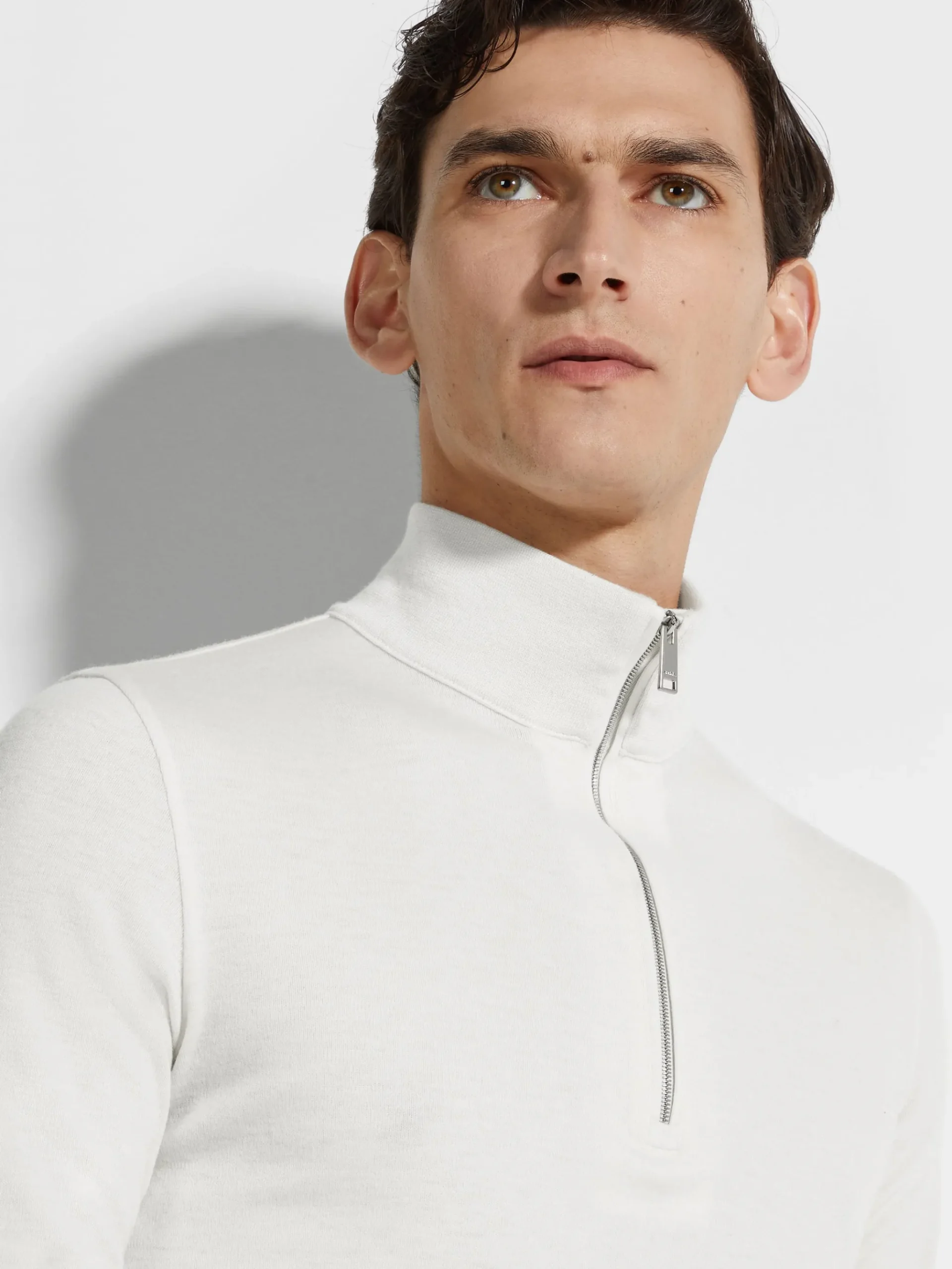 White Oasi Cashmere Zip Mock Neck Sweatshirt