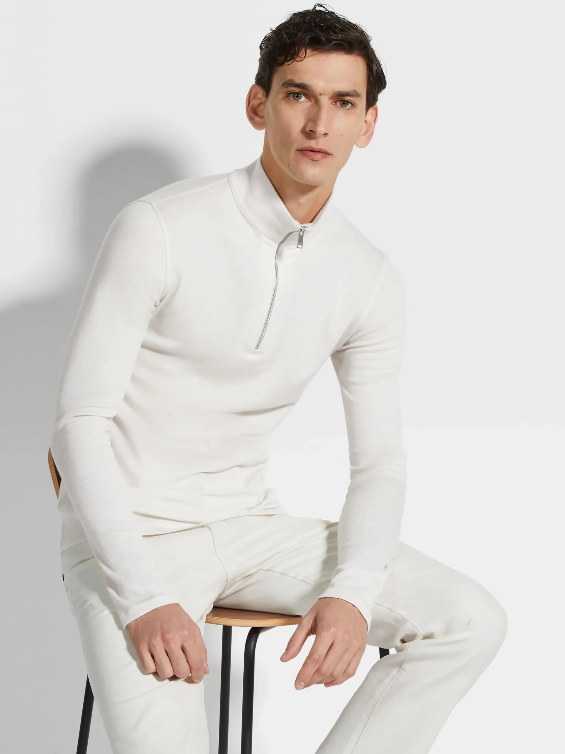White Oasi Cashmere Zip Mock Neck Sweatshirt