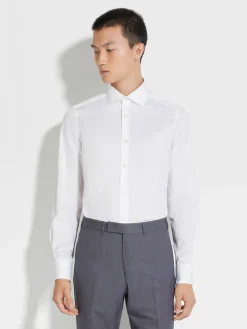 White Structured Micro-striped Trecapi Cotton Shirt