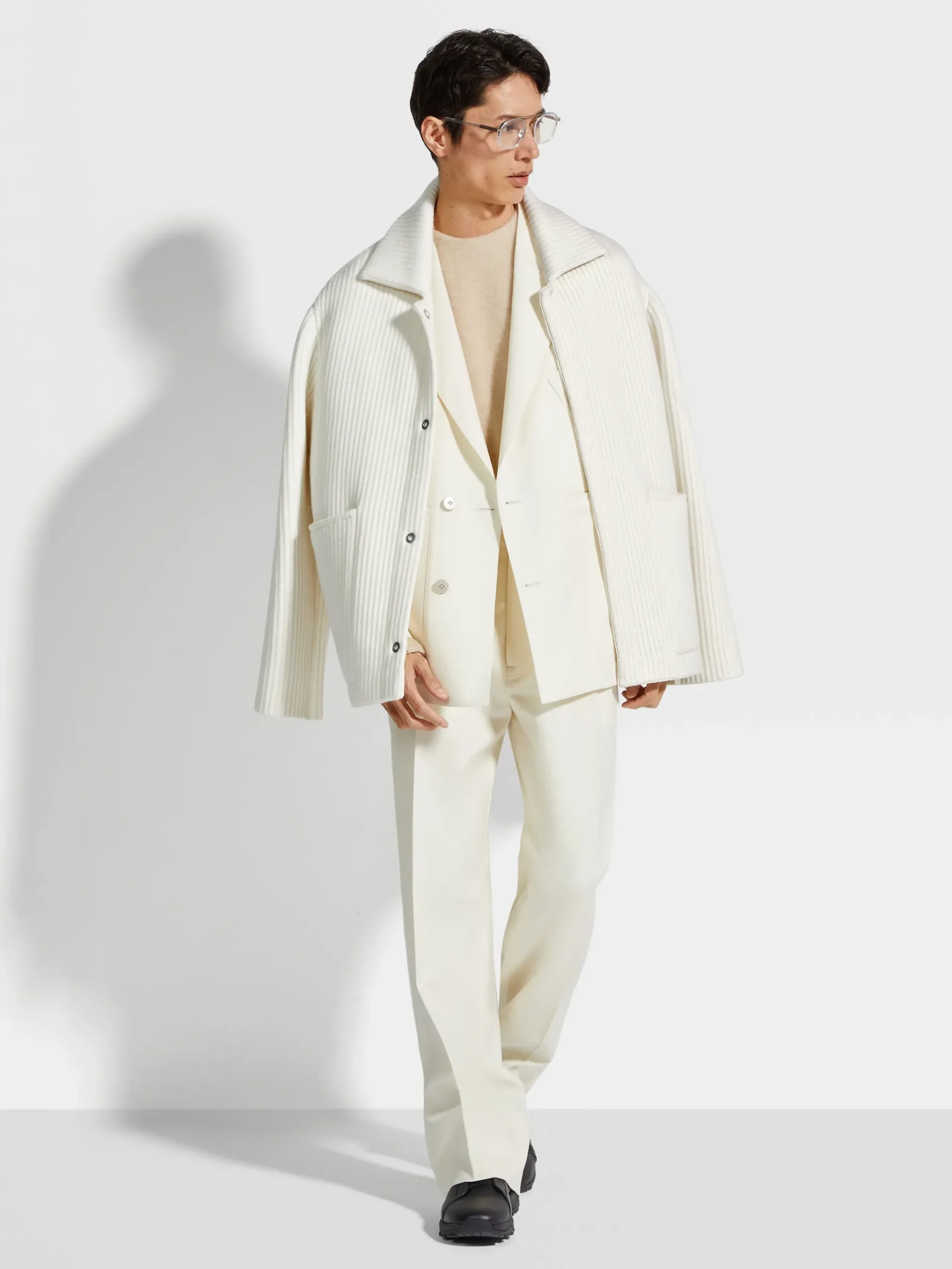 White Wool and Cashmere Chore Jacket